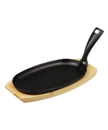SATOSHI Сковорода на подставке из бамбука чугун, овальная, со съемной ручкой, 24х13.5см, индукция