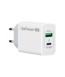Блок пит USB сетевой GoPower GPQC08 1USB+1Type-C 20W QC3.0 белый