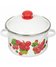 Кастрюля цилиндрическая Стальэмаль 4л с ободком, белая, декор Калина Красная 1MD201M (4/уп)Посуда эмалированная оптом Сталь Эмаль. Эмалированные кастрюли оптом.