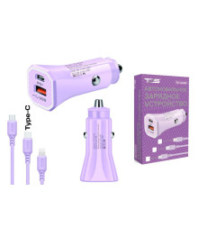 Переходник авто прикуривателя TDS TS-CAU54 Фиолетовый  + кабель Type-C (Type-C, 2400mA)